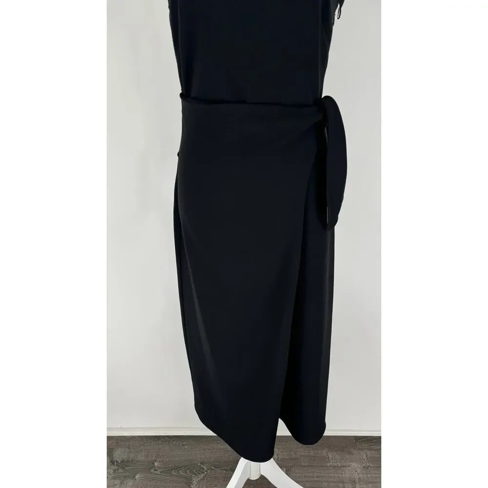 Diane Von Furstenberg One Shoulder Knot Scarf Faux Wrap Dress Womens 2 Black